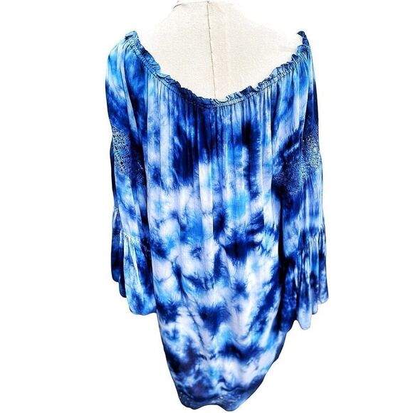 Surf Gypsy Blue Tie Dye Off Shoulder Bohemian Blouse Size Small EUC - Picture 4 of 8